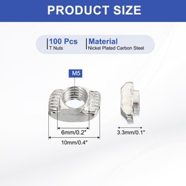 PATIKIL 2020 Series M5 t Nuts, 100pcs t Slot Nut Hammer Head Fastener Nut, Nickel Plated Carbon Steel Nut for Aluminum Profile l Silver