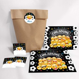 Set of 10 Invitation Cards, Envelopes, Bags / Natural, Stickers Children's Birthday Boys Football Birthday Boys Girls Birthday Invitations Birthday Party Card Set