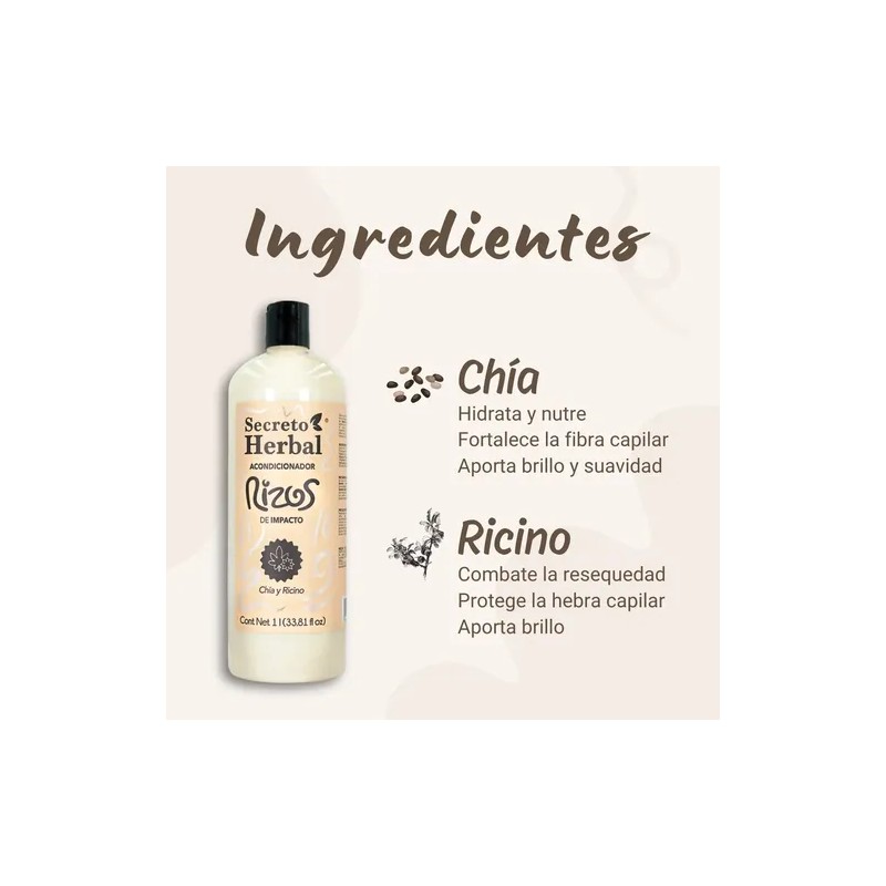 Acondicionador Natural Rizos Secreto Herbal Chía Y Ricino 1l