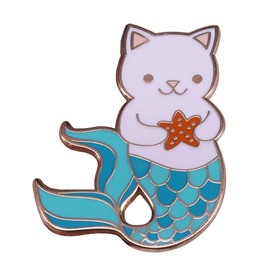 Cat Mermaid Brooch Animal holding Star Starfish Brooch Enamel Lapel Pin Badge Bag Cartoon Jewelry Accessories Christmas Gift For Children Friends Women DIY Crafts