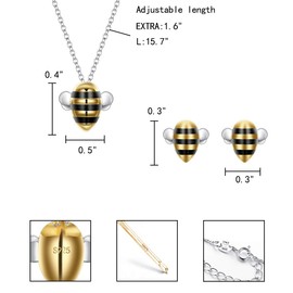 EleQueen 925 Sterling Silver Cute Bee Pendant Choker Necklaces Stud Earrings Jewelry Sets for Women, Valentine's Day/Mother's Day/Christmas Jewelry Gift for Wife/Mom