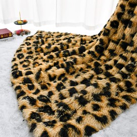 HOMORE Fluffy Leopard Blanket, Plush Cheetah Print Throw Blankets Soft Faux Fur Bed Throw for Decorative Couch Chair Sofa, Washable and Lightweight, 60" x 80" Khaki