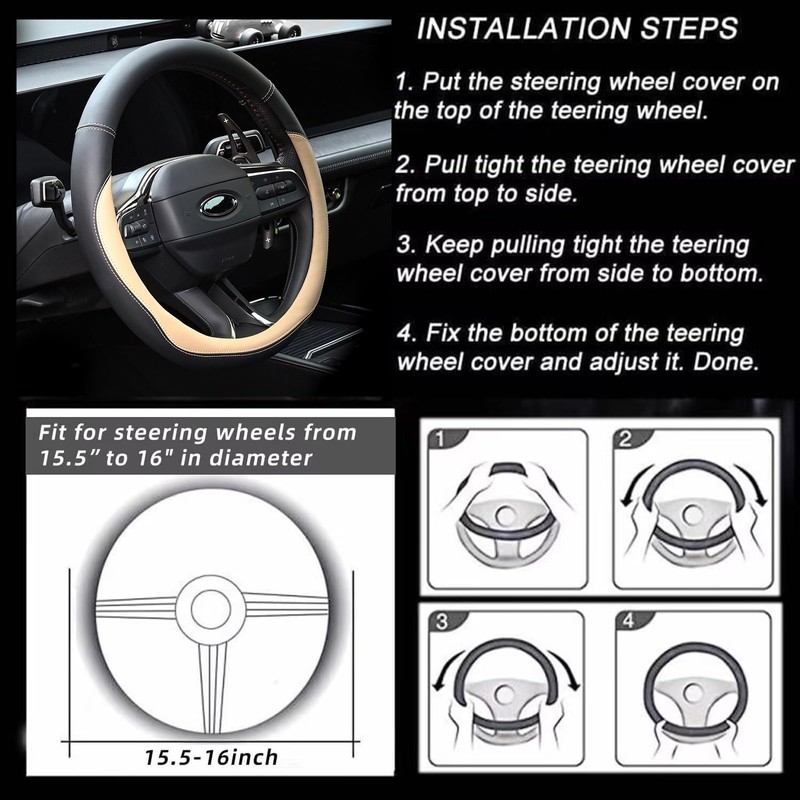 Valleycomfy Microfiber Leather Steering Wheel Cover Large-Size for F150 F250