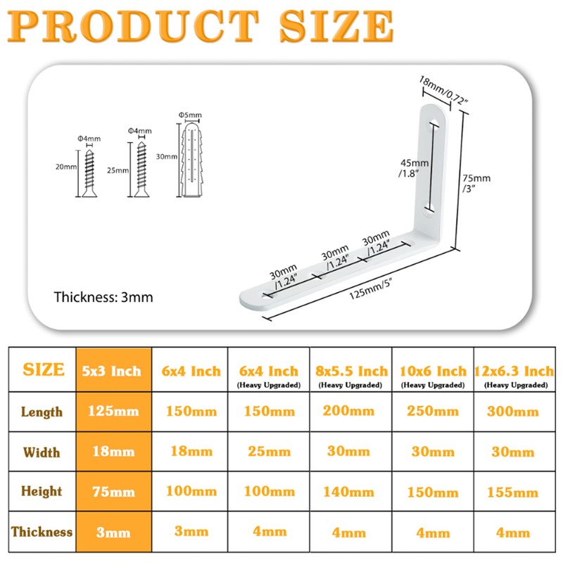 Alise 8 Pack Floating Shelf Brackets,White Heavy Duty L Bracket