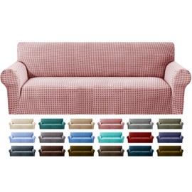 MAXIJIN Stretch Extra Large Couch Cover Sofa Covers (91"-110" Oversized Sofa Slipcovers with Non-Slip Foam & Elastic Strap, Dog Cat Pet Friendly Furniture Protector (X-Large, Pink)