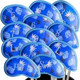 Golf Club Head Covers Iron Golf Club Head Covers Value Set of 12 Iron Club Head Covers Black Blue Red with Printed Number, Faux Leather Golf Headcover (Navy)
