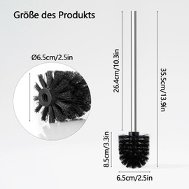Toilet Brush, Pack of 4, Toilet Brushes with Stainless Steel Handle, Standing Stainless Steel Toilet Brushes for Bathroom, Toilet, Ergonomic, Elegant, Durable (Diameter 6.5 cm, Black)