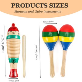 Guiro Instrument, Wooden Maracas For Adults, Wooden Egg Shakers, 6IN Musical Steel Triangle, Latin Percussion Colorful Wooden Musical Instruments for Adults, Parties, Festivals