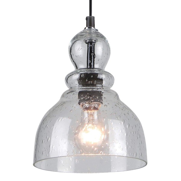 Westinghouse 6100800 Industrial One-Light Adjustable Mini Pendant with Handblown Clear Seeded Glass, Brushed Nickel Finish-2 Pack, 2-Pack, Oil Rubbed Bronze, 2 Count