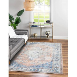Adiva Rugs Machine Washable 3x5 Area Rug with Non Slip Backing for Living Room, Bedroom, Bathroom, Kitchen, Printed Vintage Home Decor, Floor Decoration Carpet Mat (Multi, 3' x 5')