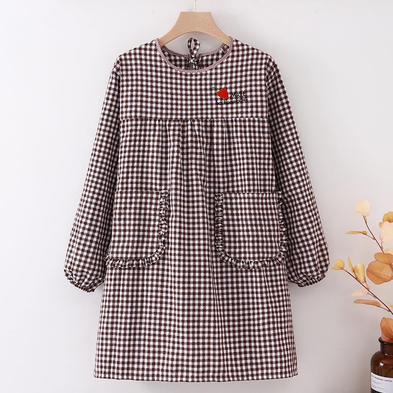 Y&Y&Y Cotton Blend, Long Cooking Gingham Checkered Pattern, Cute, Ruffled,