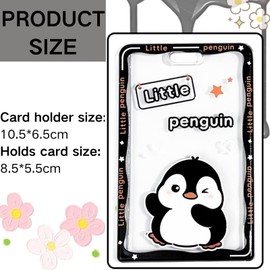 RUNRAYAY Penguin Photocard Holder with Spiral Wrist Coil Keychain Cute Cartoon Photo Card Holder ID Credit Band Card Protector Stainery for Kpop Idol Photo Card School Office Card Supply - A
