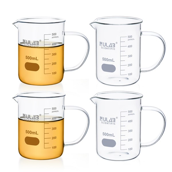 ULAB Glass Beaker with Handle, Vol. 500ml, 3.3 Borosilicate Griffin