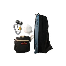 Wild Country Flow 2.0 Men’s Rock Climbing Harness Package - Harness, Chalk Bag, Locking Carabiner, Belay Device, & Chalk Ball - Deepwater/Black - X-Large