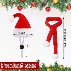 JUNEBRUSHS 12 Pcs Mini Santa Hats, Christmas Pet Chicken Hat Scarf Set Red Green Small Animal Adjustable Hat for Poultry Hen Rooster Hamster Duck Lizard Guinea Pigs