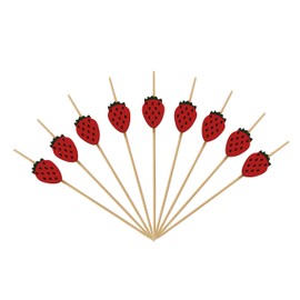 200 Pcs Colorful Cocktail Picks, 4.7 Inch Colorful Fruit Sticks, Disposable Bamboo Toothpicks for Birthday Hawaii Theme Party Supplies (Strawberry)