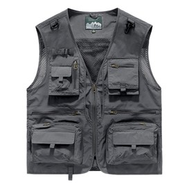 Men's & Youth Outdoor Fishing Vest,Grey Work Safari Travel Photography Vests,Family Matching Hiking Waistcoat,XL(US XS)