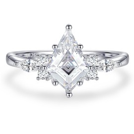 Yaresul Women's Engagement Ring, 925 V Shaped, Diamond-shaped, Moss Agate, Black Rutile Quartz Ring, Silver Promise Ring for Women, Size 49.3 (15.7) - 60 (19.1), Non-precious metal, Cubic Zirconia