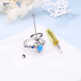 925 Sterling Silver Teardrop Urn Rings Hold Loved Ones Ashes, Blue Opal Cremation Keepsake Urn Ring Memorial Jewelry Gift for Ashes for Women, Sterling Silver, sterling silver