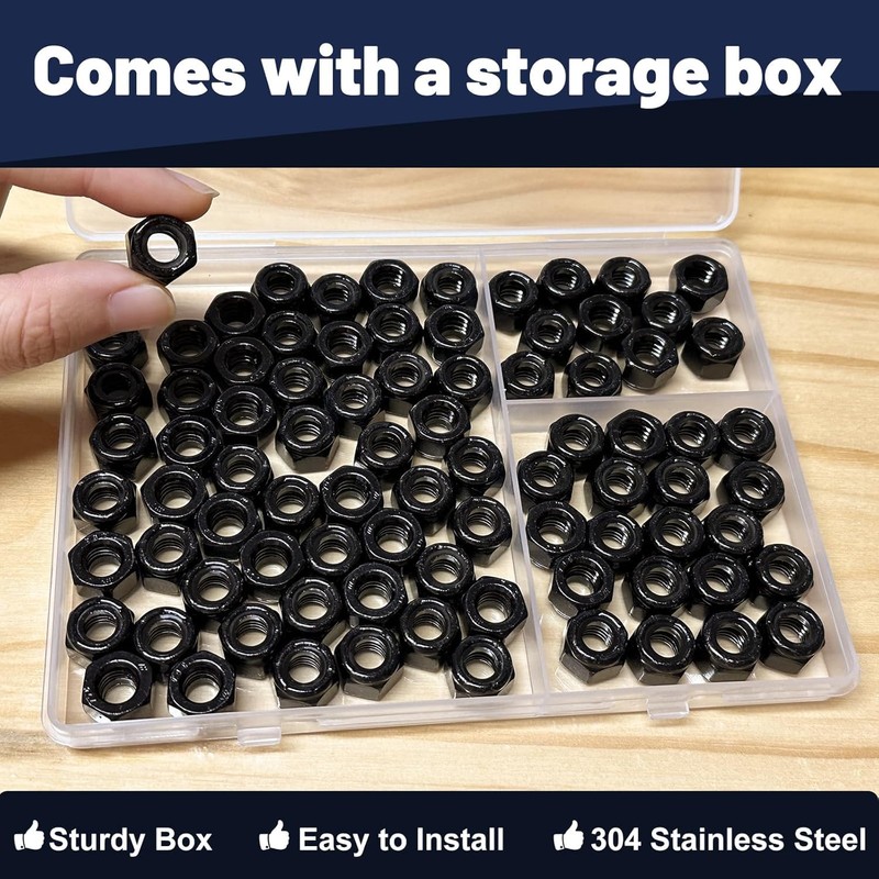 ZQZ 5/16-18 Black 304 Stainless Steel Nylon Lock Nuts, 50PCS