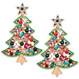 NVENF Christmas Earrings for Women Rhinestone Xmas Tree Earrings Beaded Holiday Ugly Sweater Drop Dangle Earrings Festive Earrings Christmas Party Gifts (Xmas Tree)