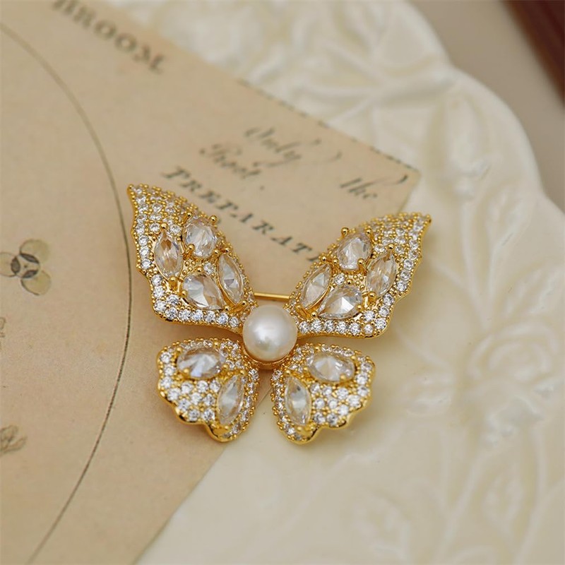 LISADORE White Rhinestone Butterfly Brooch Pin