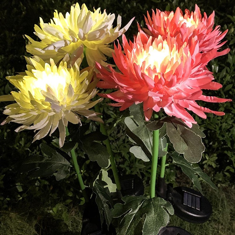 2 Pack Outdoor Solar Lights Outdoor Waterproof Chrysanthemum Flowers Stake