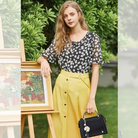 NICOLE & DORIS Fashion Satchel Handbag Small Crossbody Bag for Women Top Handle Bags Cute Shoulder Bags PU Leather Girls Messenger Bags Ladies Purses Handbag with Flower Pendant Black