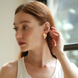 MUYAN Gold Puffy Heart Stud Earrings for Women Trendy Love Heart Statement Earrings Holiday Jewelry