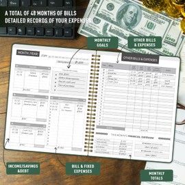 Monthly Bill Payment Checklist - Bill Tracker Notebook & Budget Planner, Bill Organizer and Expense Tracker for Personal Financial Budgeting, 8" x 10", Green