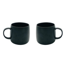 2 Pack Ceramic Cups, Porcelain Mugs With Handle, Smooth Ceramic Cups For Coffee, Tea, Milk, Cocoa (Black)