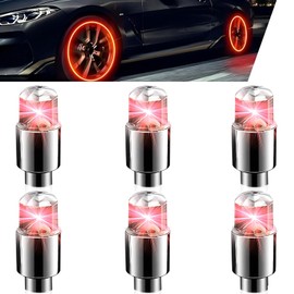MLY 6 PCS LED Tire Valve Caps, Waterproof Wheel Tire Valve Lights, Wheel Rim Accent Lighting with Night Safety Mode & Style-Enhancing Glow Technology, Universal for Cars/Trucks/SUVs/Motorcycles (Red)