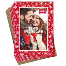 Shot2go Pack of 6 Christmas Photo Cards Red White Snowflake - each holds one 4x6 photo