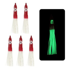 YELARXI Fishing Squid Skirts Glow Soft Plastic Trolling Lures, 5cm/2 Inch Luminous Fit for Bass Trout Salmon Saltwater Fishing Bait (5Pcs, Clear Burgundy)