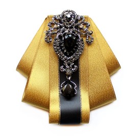 Chamvino all-match fashion Collar brooch groom prformance host wedding stage dress suit adjustable Diamond-encrusted bow tie brooch（Yellow）