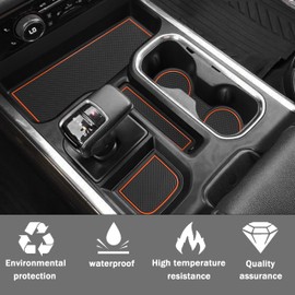 SENSHINE for 2023-2025 Chevy Silverado/GMC Sierra 1500 & 2022 Refreshed 1500 Cup Holder Insert Coaster Mats Non Slip Anti Dust Center Console Shifter Liner Pad 6 Pcs Set (Orange Trim)