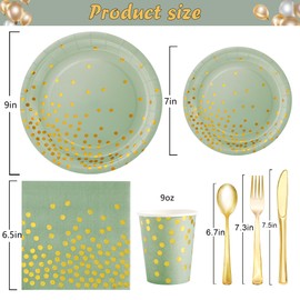 joy akkess joy akkess 175 Pcs Sage Green Plates and Napkins Party Supplies - Sage Green Paper Plates Serve 25 Guests - Sage Green and Gold Disposable Plates Sets for Holiday Wedding Birthday Party Decoration