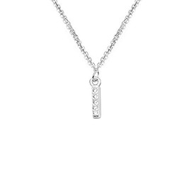 bifriend S925 Silver A-Z 26 Initial Crystal Pendant Chain Choker Necklace For Women Lady Girl (I)