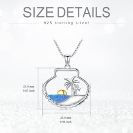 JBAERD Palm Tree Necklace 925 Sterling Silver Shell Pendant Necklace Palm Tree Jewelry Gifts for Women