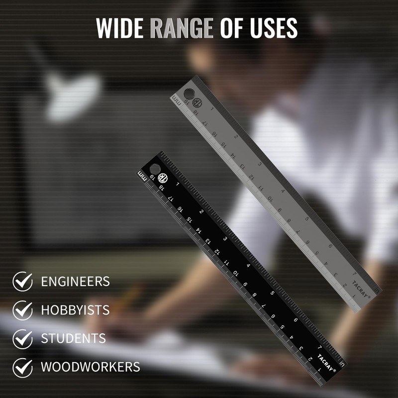 TACRAY Titanium Straight Ruler with Both CM & INCH Linear