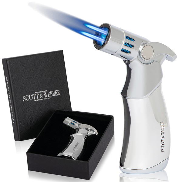 Scott & Webber® Windproof Lighter with 4 Jet Flames, Refillable Metal Gas Lighter, Adjustable up to 1300 °C