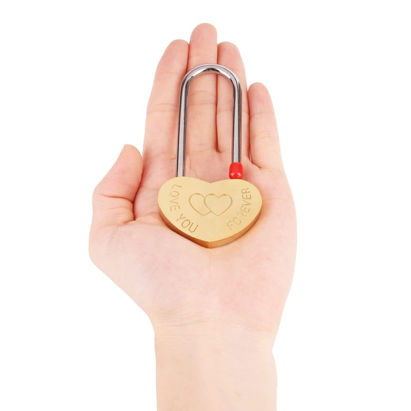 VeYocilk 2PCS Love Lock Single Heart Gold Padlock:3.5" 50mm Engraved