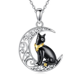 VENACOLY Bastet Cat Necklace 925 Sterling Silver Bastet Cat Egyptian Pendant Necklace Jewellery for Women