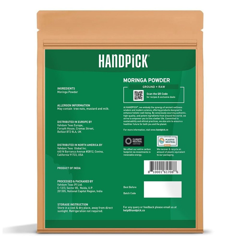 HANDPICK, Moringa Powder (500g/17.6oz) Pure Moringa Oleifera/Moringa Leaves | Resealable