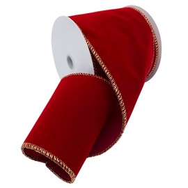 Morex Ribbon Flocked Wired Velvet Ribbon, 4 inch by 10 Yards, Berry Red