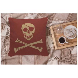 WONDERTIFY Skull Cushion Cover Pirate Skull Crossbones Skeleton Smile Pillowcases for Men Women, Pillow Cover Living Room Farmhouse Retro Rustic Red 45X45 Cm