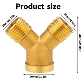 Pack of 2 1/2 Inch Brass 2-Way Water Connection Distributor, 1/2 Inch Y Piece Brass Quick Coupler Distributor, DN15 Brass Y Distributor AG x Female x AG for Hot and Cold Water Supply, Drinking Water