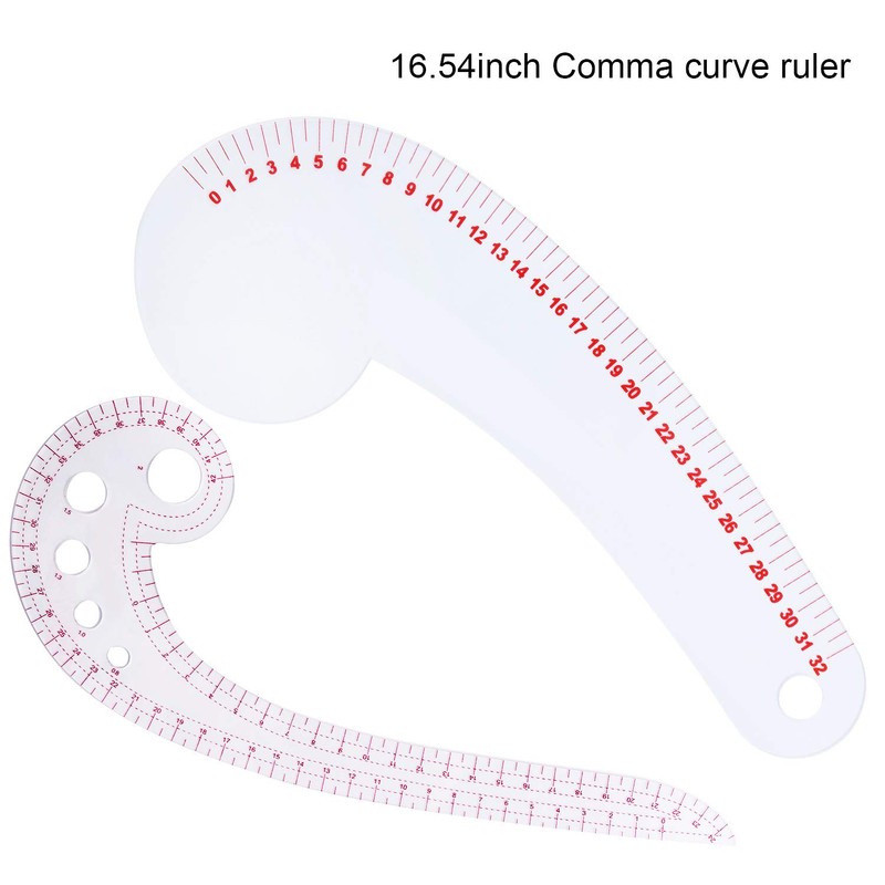 9 Pieces French Metric Ruler Bevelled Transparent Ruler Curve Shaped