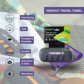 4Monster Microfiber Towel with Carry Case, Super Absorbent Travel Towel, Quick Dry Towel, Camping Towel, Great for Gym, Beach, Swimming, Backpacking and More