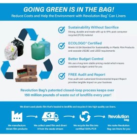 Revolution Bag 12-16 Gallon Trash Bag Can Liner 23x31 .45 mil - Recycled Green 500 Case